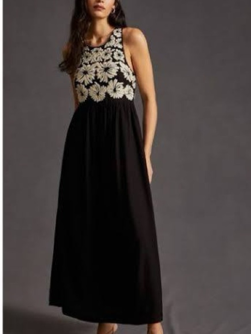 Anthropologie Floral Embroidered Maxi Dress Womens XS Black NWT Convertible Back